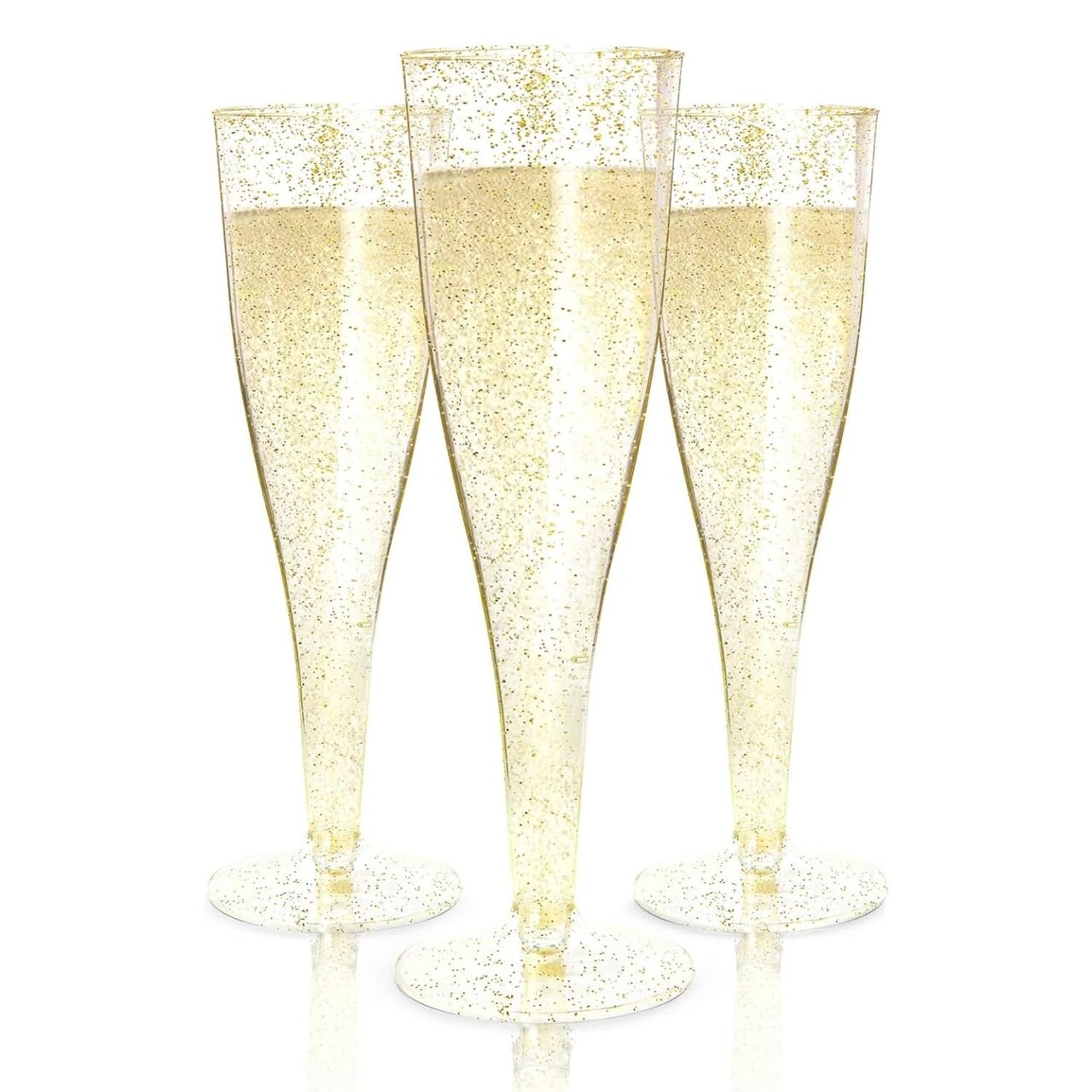 200 Disposable Champagne Flutes Gold Glitter Glass, 4.5Oz Plastic Champagne Cups
